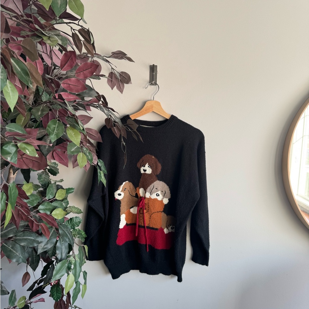 Women's Black Sweater with Dog Design